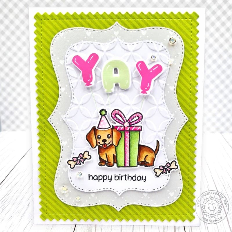 Sunny Studio Stamps Dog Doggone Good Birthday Card using Frilly Frames Chevron Stitched Zig Zag Edge Metal Cutting Craft Dies