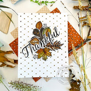 Sunny Studio Thankful Autumn Leaves Gold Dotted Diamonds 5x7 Fall Card by Bobbi Lemanski (using Elegant Leaves Clear Stamps)