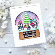 Sunny Studio Stamps Penguins Holiday Christmas Shaker Snow Globe Card (using Dotted Diamond Landscape Background Die)