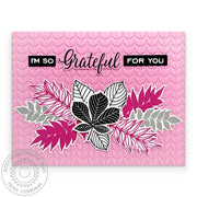 Sunny Studio Hot Pink, Grey & Black Fall Leaves Embossed Handmade DIY Autumn Card using Elegant Leaves 4x6 Clear Craft Stamps