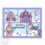 Sunny Studio Girls Pink & Lavender Fairytale Princess Comic Book Style Birthday Card (using Enchanted Clear Stamps)