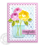Sunny Studio Stamps Pink Rose Congratulations Card with Lacey Scalloped Mat (using Frilly Frames Lattice Cutting Dies)