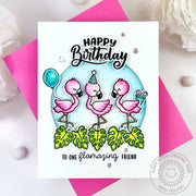 Sunny Studio To One Flamazing Friend Flamingos in Party Hats Punny Birthday Card using Fabulous Flamingos Clear Craft Stamps
