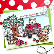 Sunny Studio Woodland Critters Picking Apples in Orchard Back To School Teacher Card using Fall Friends Clear Craft Stamps