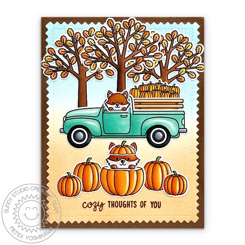 Sunny Studio Stamps Fall Friends, Truckloads of Love, and Woodsy Autumn Fox & Pumpkins Card