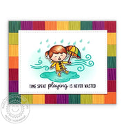 Sunny Studio Stamps Basic Mini Shape Dies Rainy Day Umbrella Card with Partchwork Square border