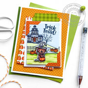 Sunny Studio Stamps Bear in Witch Costume, Haunted House, & Pumpkins Halloween Card using Critter Country 6x6 Fall Paper Pad