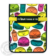 Sunny Studio Stamps Fast Food Fun I've Bun Thinking of You Hamburger & Hot Dog Bright Card
