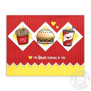 Sunny Studio Stamps Fast Food Fun I've Bun Thinking of You Punny Red & Yellow Stitched Zig-Zag Card