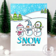 Sunny Studio Snow Happy We're Friends Snowmen Handmade Winter Holiday Christmas Card using Feeling Frosty Clear Craft Stamps