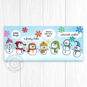 Sunny Studio Rainbow Snowmen with Speech Bubbles Handmade Slimline Winter Holiday Card using Feeling Frosty Clear Craft Stamp