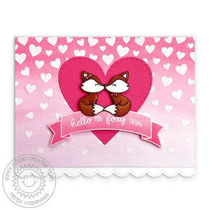 Sunny Studio Hello You Foxy Thing Kissing Foxes Heart Valentine's Day Card (using Cascading Hearts 3x4 Clear Stamps)