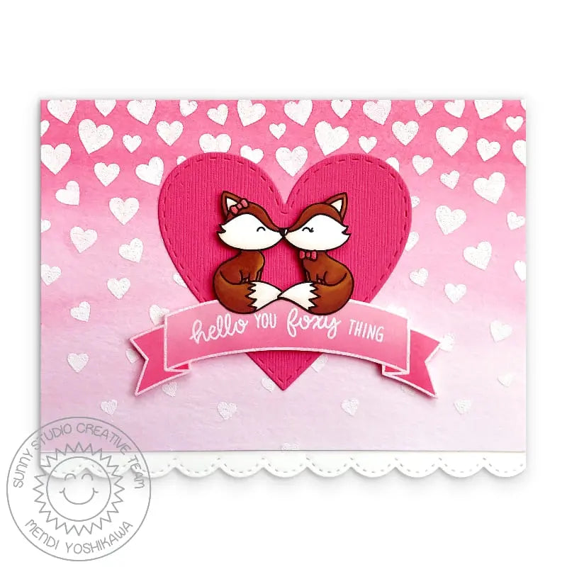 Sunny Studio Stamps Hello You Foxy Thing Kissing Foxes Heart Valentine's Day Card (using Stitched Scallop Metal Cutting Dies)