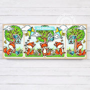 Sunny Studio Foxtastic Fox with Birds Flying Kites Punny Spring Slimline Card using Foxy Friends Clear Craft Stamps & Dies