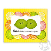 Sunny Studio Lime Glad You're My Daughter Punny Citrus Slices Summer Card using Punny Fruit Greetings 4x6 Clear Craft Stamps