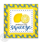 Sunny Studio Stamps Sending You A Big Squeeze Punny Lemon Puns Scalloped Square Card using Sleek Stripes 6x6 Paper Pad