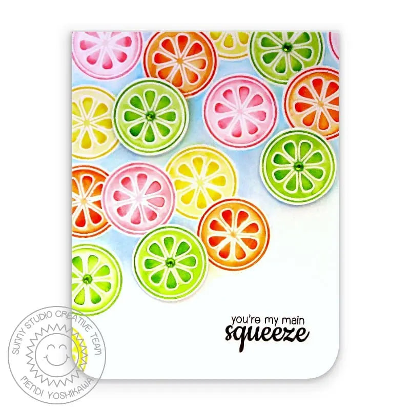 Sunny Studio Stamps Fresh & Fruity Lemon, Lime & Orange Citrus Slice Main Squeeze card