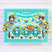 Sunny Studio Garden Fairy with Peacocks Scalloped Polka-dot Birthday Card by Marine Simon using Turkey Day Clear Craft Stamps