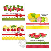 Sunny Studio Strawberries, Lemons, Cherries & Watermelon Handmade Summer Cards using Punny Fruit Greetings Clear Craft Stamps