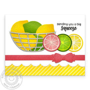 Sunny Studio Stamps Lemons &Limes in Wire Basket Sending Big Squeeze Summer Card using Fresh Lemon Metal Cutting Craft Dies