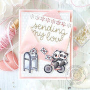 Sunny Studio Stamps Sending My Love Pandas on Bicycle Valentine's Day Card using Vellum Gift Card Envelope Metal Cutting Dies