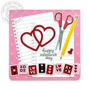 Sunny Studio Stamps Spiral Bound Paper, Pencil & Postage Stamps Heart Valentine's Day Card using Notebook Tabs Cutting Dies