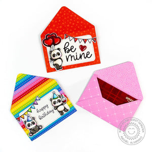 Sunny Studio Stamps Rainbow Panda Bear Birthday & Valentine's Day Gift Card Ideas using Gift Card Envelope Metal Cutting Dies