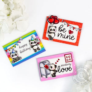 Sunny Studio Stamps Rainbow Panda Bear Classroom Valentine's Day Cards Set using Gift Card Envelope Metal Cutting Dies