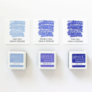 Gina K. Lilac Ink Cube Set of Three 1" Color Companions Premium Dye Ink Trio with Stamped Examples
