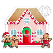 Sunny Studio Stamps Pink Gumdrops & Candy Canes Holiday House Christmas Card using Gingerbread House Metal Cutting Craft Dies