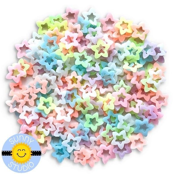 Sunny Studio Stamps Pastel Glowing Open Stars Mix Glow-in-the-dark Clay Sprinkles Embellishments for Paper Crafts and Shaker Cards SSEMB-140