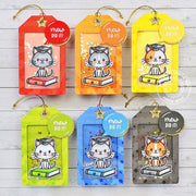 Sunny Studio Stamps Mew Did It Colorful Punny Graduation Puns Cat Shaker Gift Tags using Mini Mat & Tag 3 Metal Cutting Dies