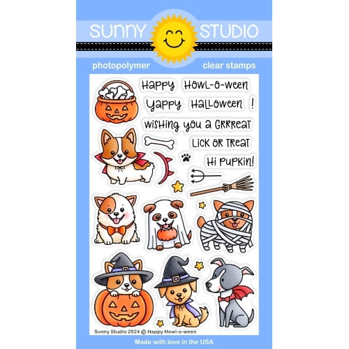 Sunny Studio Happy Howl-o-ween 4x6 Clear Photopolymer Dog Halloween Stamps