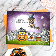 Sunny Studio Dogs in Costumes with Large Moon & Pumpkins Punny Halloween Card using Happy Howl-o-ween Clear Craft Stamps