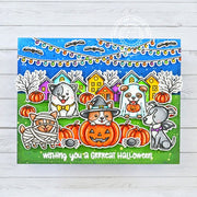 Sunny Studio Dogs in Halloween Costumes Fall Pumpkins Card by Marine Simon using Happy Howl-o-ween Clear Craft Stamps