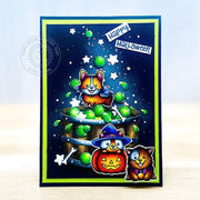 Sunny Studio Dogs in Costumes with Caldron Halloween Card using Happy Howl-o-ween 4x6 Clear Craft Stamps