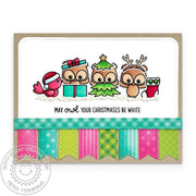 Sunny Studio Owls Dressed for the Holidays & Colorful Banner Handmade Christmas Card using Happy Owlidays Clear Craft Stamps