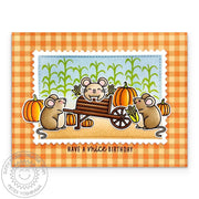 Sunny Studio Stamps Orange Gingham Have a Mice Birthday Punny Fall Mouse with Pumpkins Card using Mini Mat & Tag 4 Craft Dies
