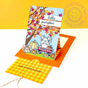 Sunny Studio Stamps Hello Pumpkin Mouse Mice in Wagon Fall Leaves Autumn Tree Pop-up Card using Critter Country 6x6 Paper Pad