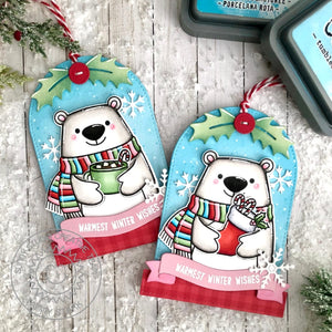 Sunny Studio Polar Bears Wearing Scarves & Holding Stocking or Hot Cocoa Christmas Gift Tags using Holiday Hugs Clear Stamps