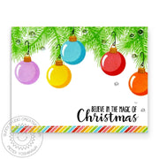 Sunny Studio Believe In The Magic of Christmas Rainbow Ornament Card using Holiday Style 4x6 Clear Layering Stamps