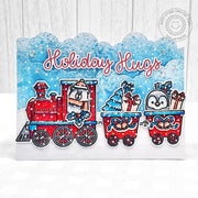 Sunny Studio Stamps Polar Bear & Penguin Holiday Hugs Christmas Train Card using Fluffy Cloud Border Stitched Metal Craft Die
