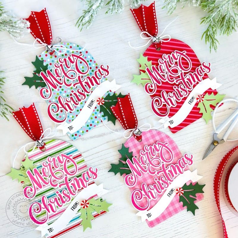 Sunny Studio Stamps Merry Christmas Holly Holiday Gift Tags Set using Brilliant Banner 3 Metal Cutting Craft Dies