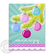 Sunny Studio Stamps Peace, Love & Joy Colorful Ornaments Handmade Holiday Christmas Card using Spring Sunburst 6x6 Paper Pad