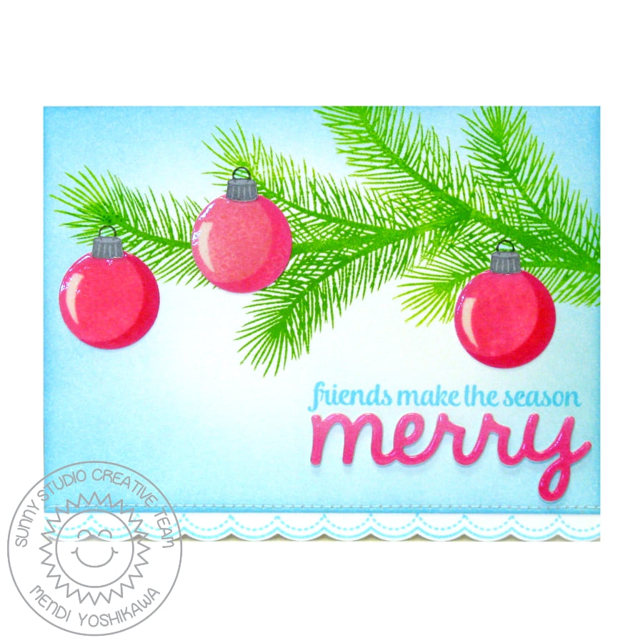 Sunny Studio Stamps Friends Make The Season Merry Ornament Holiday Christmas Card (using Merry Word Metal Cutting Die)