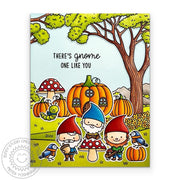 Sunny Studio There's Gnome One Like You Fall Pumpkin House in Meadow Punny Card using Home Sweet Gnome 4x6 Clear Craft Stamps