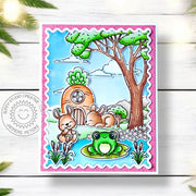 Sunny Studio Frog in Pond with Bunny Rabbits in the Meadow and Spring Flowers Card using Feeling Froggy Clear Craft Stamps