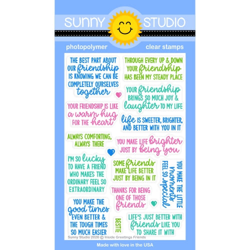 Sunny Studio Inside Greetings Friends 4x6 Card Sentiments Clear Photopolymer Craft Stamps SSCL-397