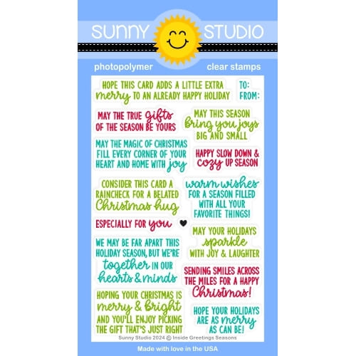Sunny Studio Inside Greetings Seasons 4x6 Clear Photopolymer Christmas Holiday Sentiments Stamps