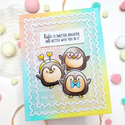 Sunny Studio Stamps "Life Is Sweeter With You" Pastel Penguins Friendship Card using Icing Rectangle Frame Metal Craft Dies